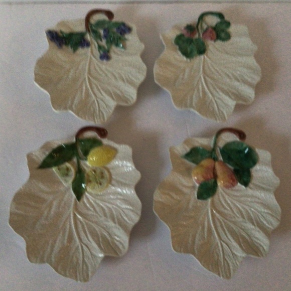 Italian Majolica Glazed Ceramic Leaf Dishes w 3D Fruit Embellisments—4